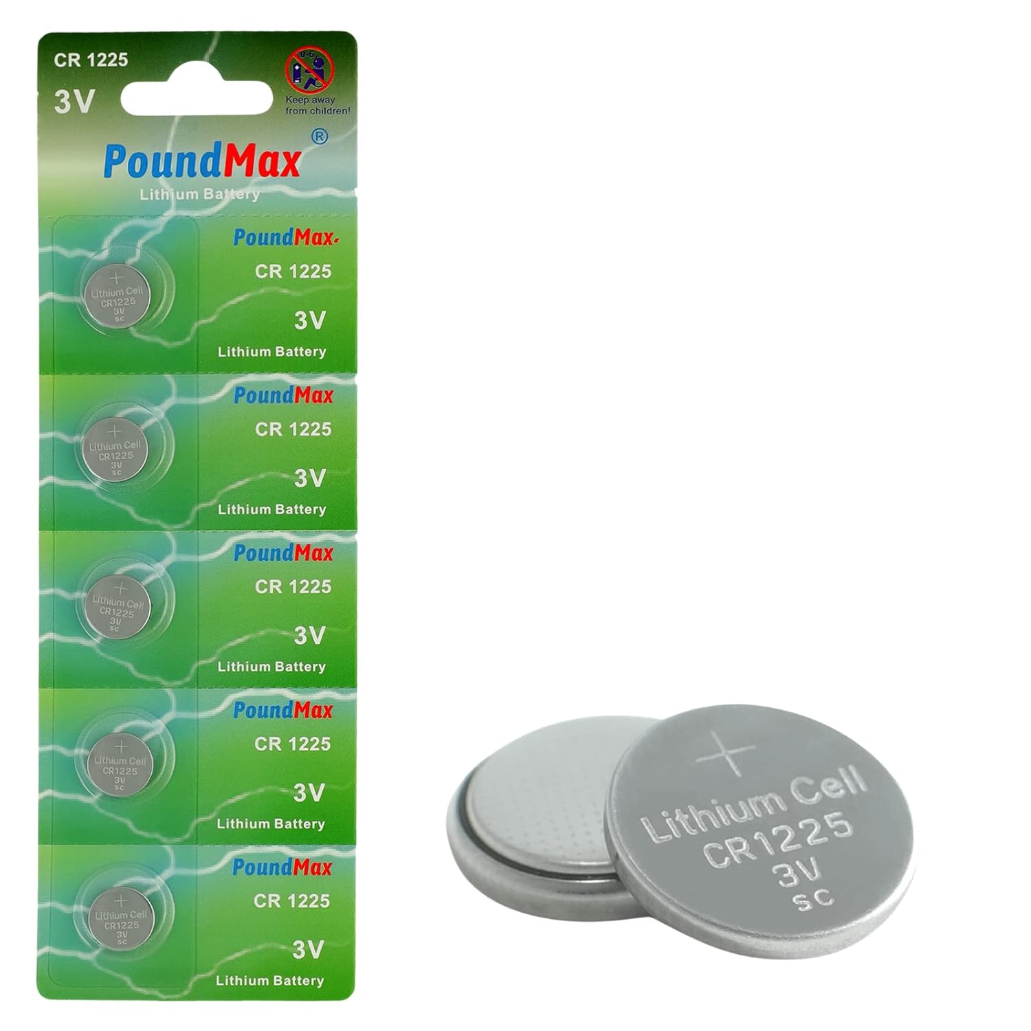 PoundMax 1225 CR1225 DL1225 3 V lityum düğmeli piller (5'li paket)