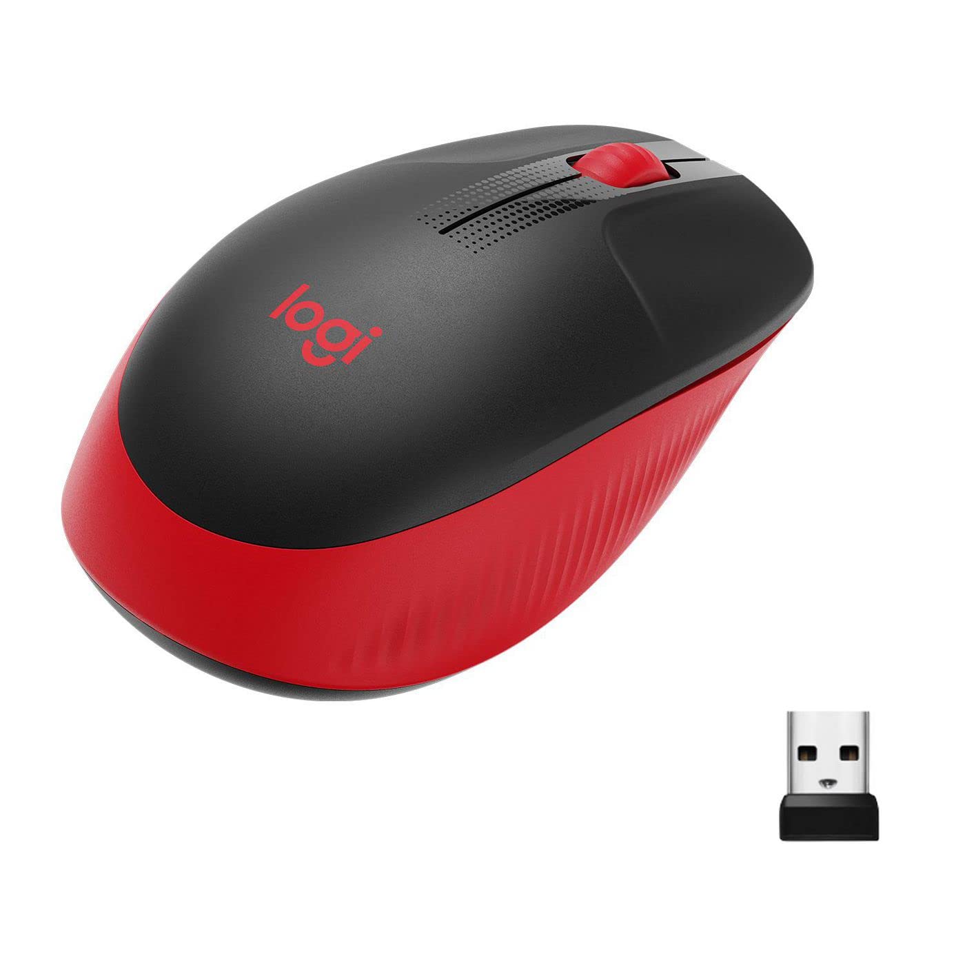 Logitech M190 kablosuz fare, iki elle kullanım için kavisli tasarım, 18 ay pil ömrü artı güç tasarrufu modu, USB alıcısı, geniş tekerlek ve tuşlar sayesinde hassas kontrol - kırmızı