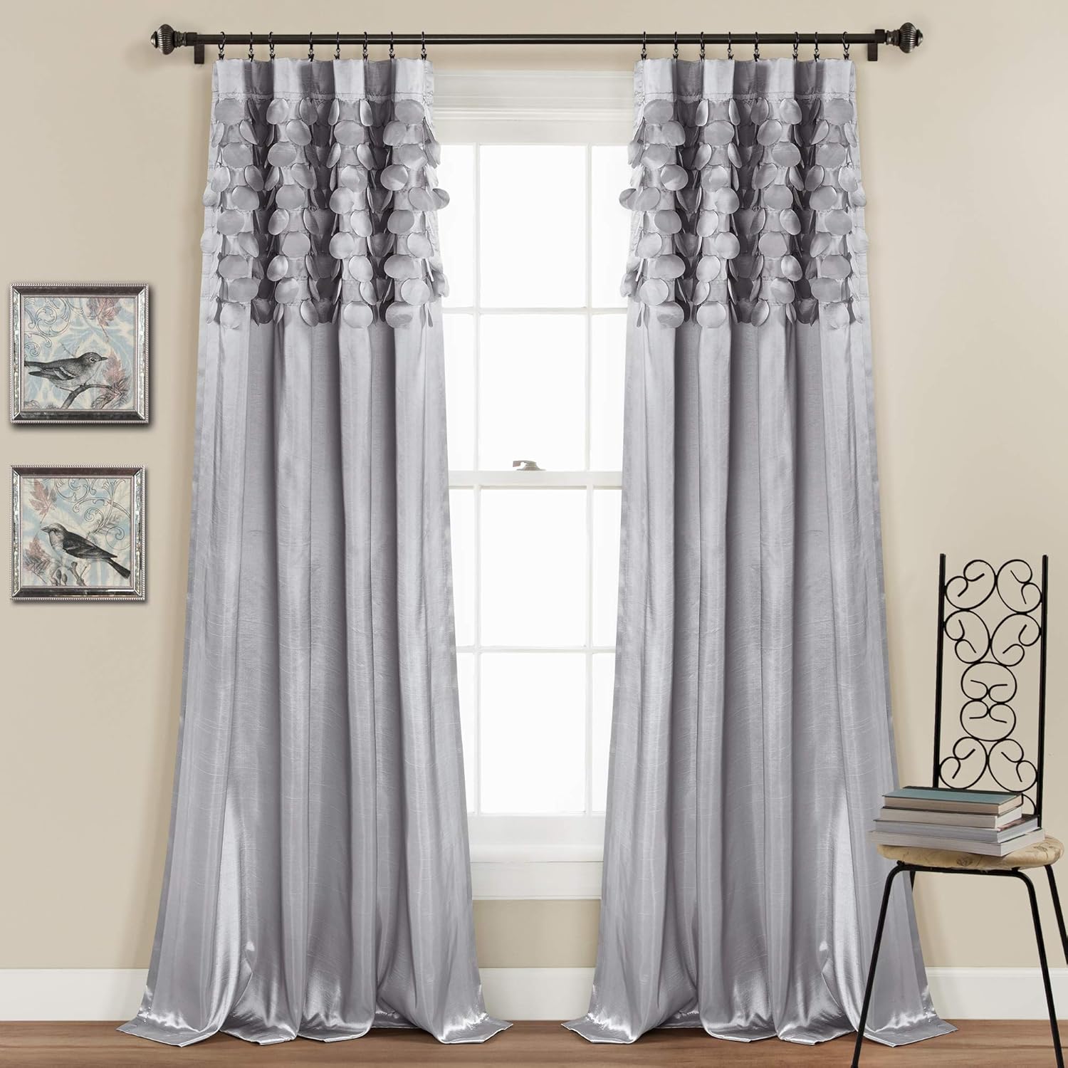 Lush Decor Circle Dream perde, oturma odası, yemek odası, yatak odası için, 213 x 137 cm, açık gri