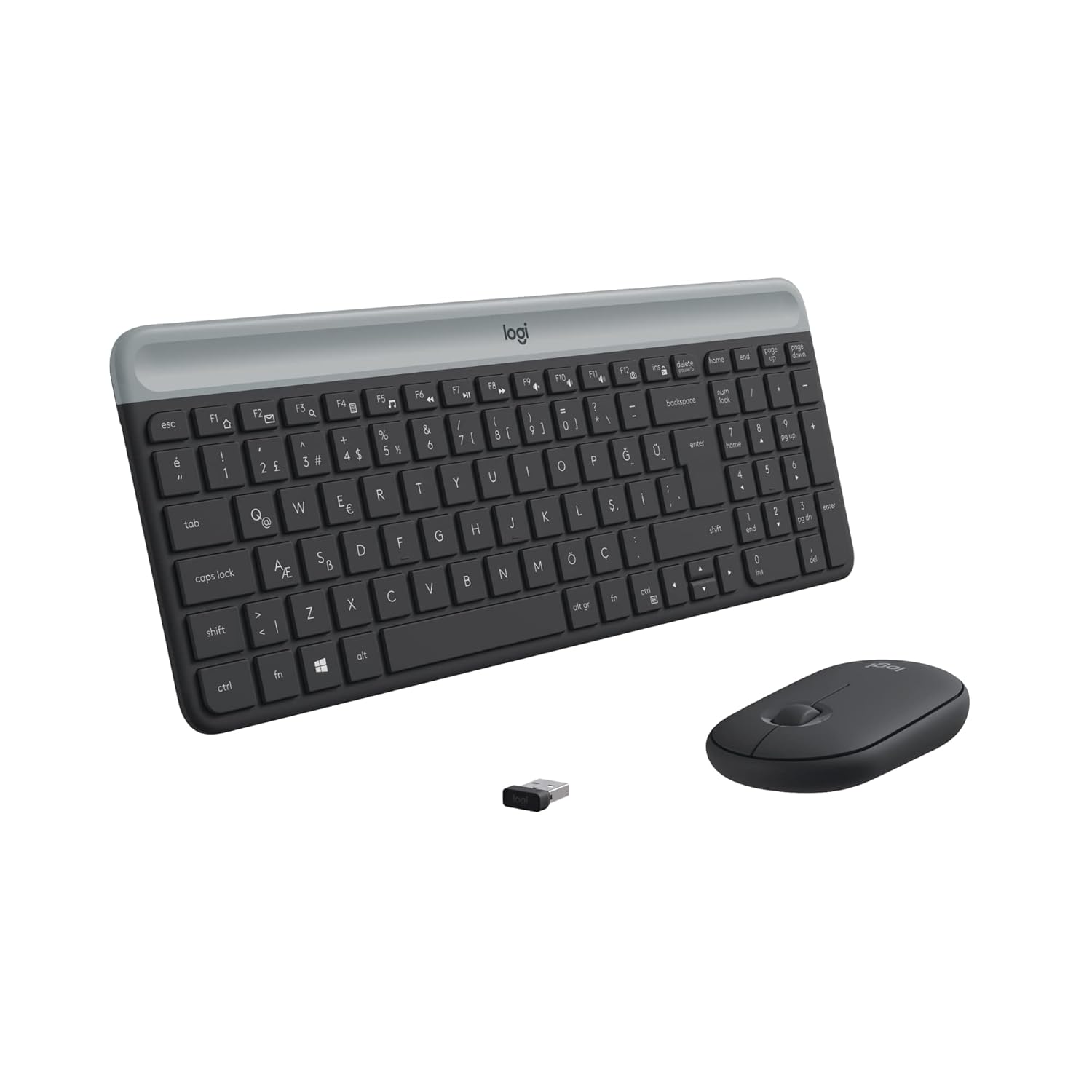 Logitech MK470 Slim Combo Kablosuz Klavye Mouse Seti, 12 FN Kısayolu ile Kompakt Klavye, Sağ ve Sol Elle Kullanılabilir, 10 m Kullanım Mesafesi, Sessiz, Türkçe Q Klavye, Siyah
