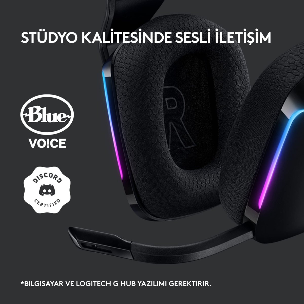 Logitech G G733 LIGHTSPEED Kablosuz Kulak Üstü Oyuncu Kulaklığı, LIGHTSYNC RGB, Blue Voice Mikrofon, Askılı Kafa Bandı, PRO-G Ses Sürücüleri, 29 Saat Pil Ömrü, Siyah