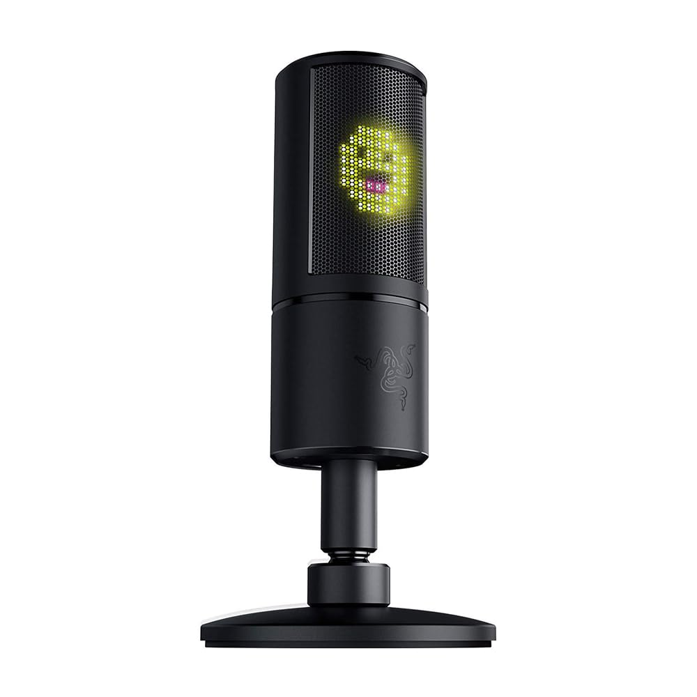Razer Seiren Emote - İfade Ekranlı Akış için USB Kondenser Mikrofon (8-bit LED Ekran, Akış Reaktif, Hiperkardioid Mikrofon, Amortisör, Tak ve Çalıştır) Siyah
