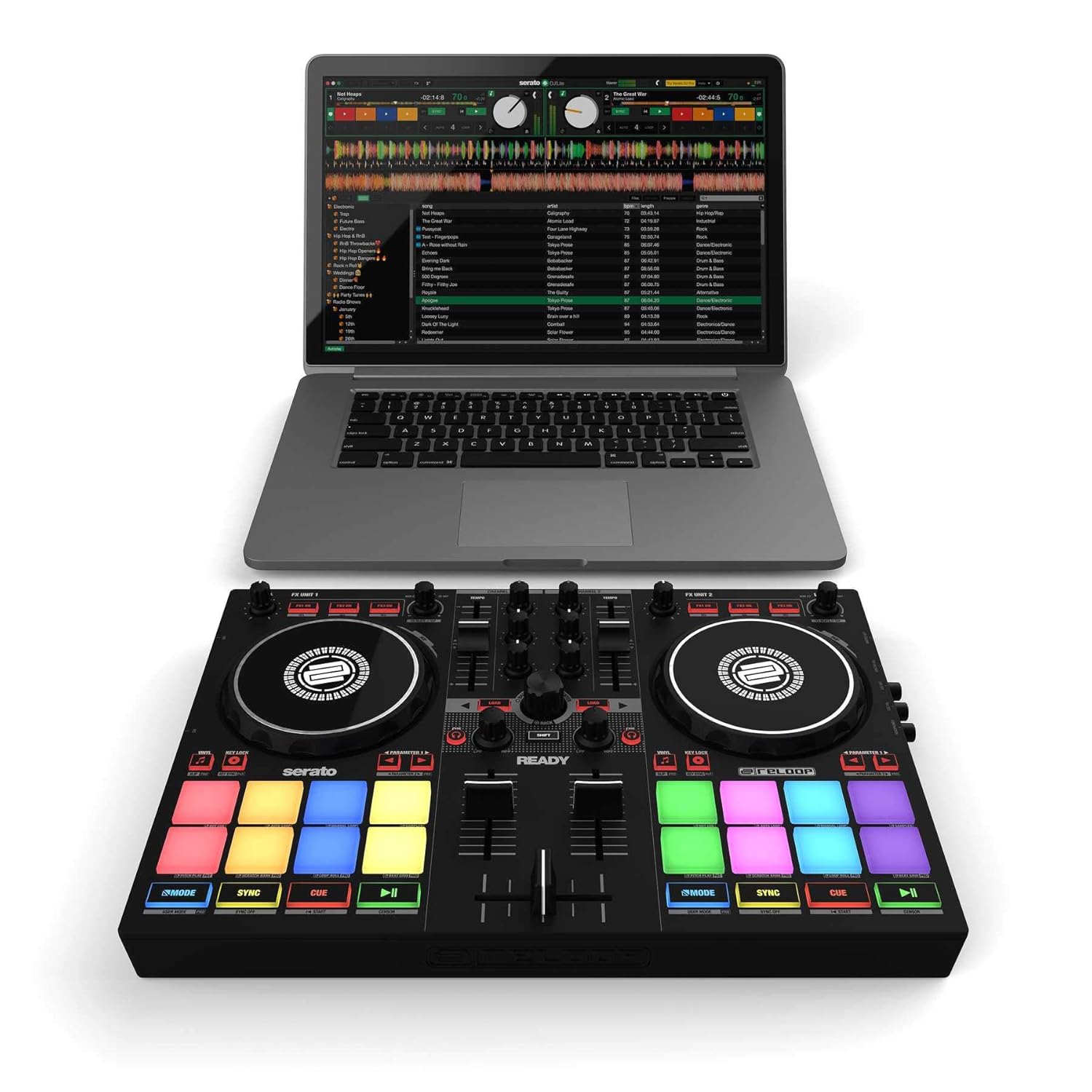 RELOOP Ready | Serato DJ Lite (dahil) ve DJ Pro için tasarlanmış Kompakt 2-Kanal DJ Controller/Kontrolör | iOS ve iPadOS'ta Algoriddim djay Pro AI uygulamalarıyla tak ve çalıştır. (Mac/PC/iOS)