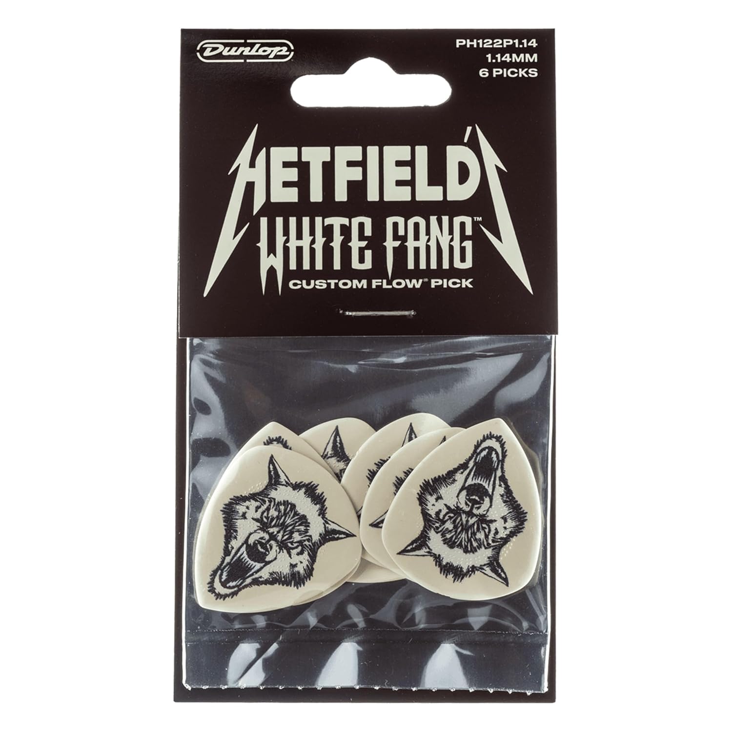 Jim Dunlop Dunlop Picks PH122P1.14 - Hetfield Beyaz Fang Akışı 1,14 mm - Oyuncu Paketi 6
