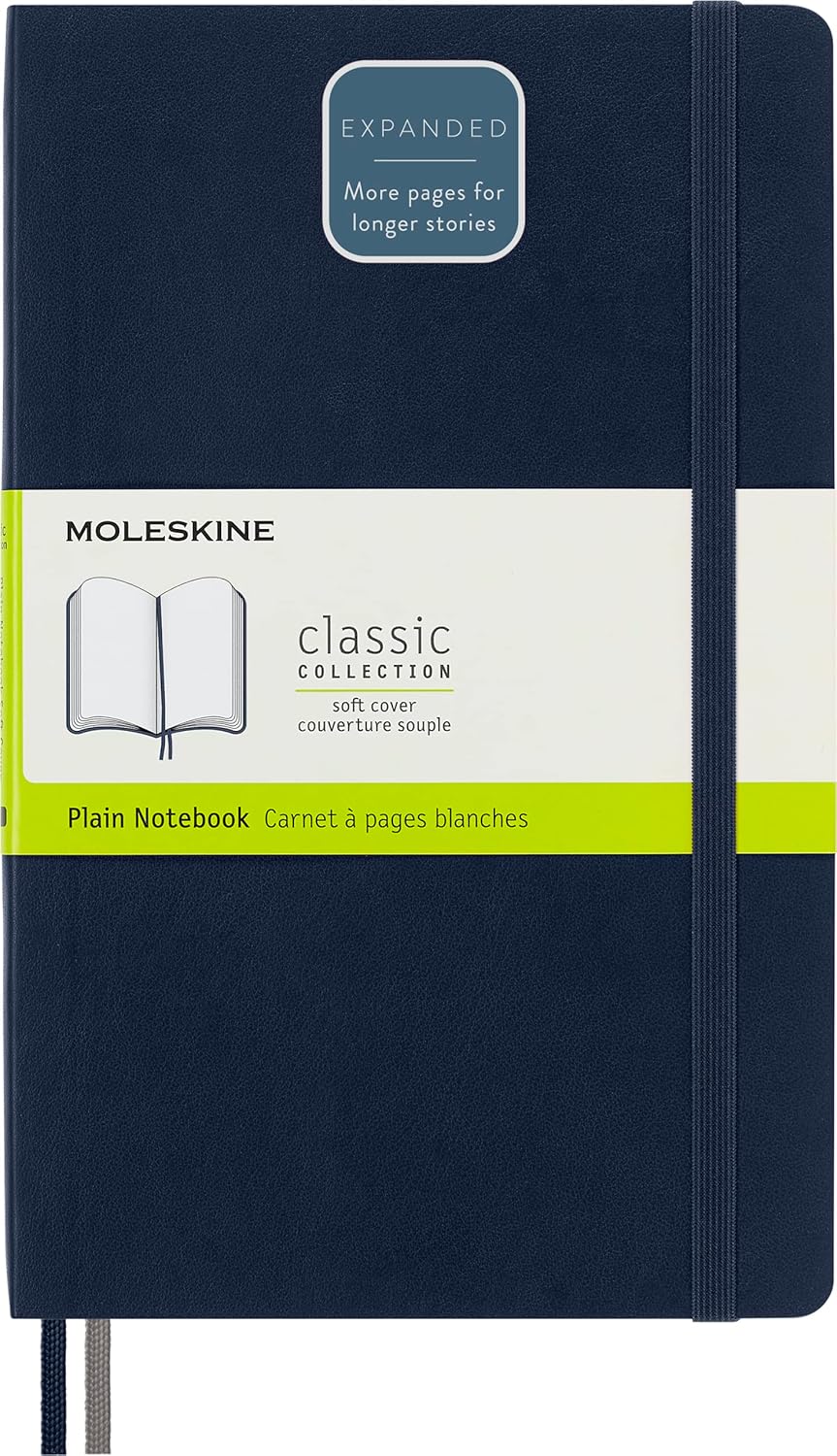 Moleskine Çizgisiz Kalin Safir Mavi Defter L Boy Yumuşak Kapak (Expanded)