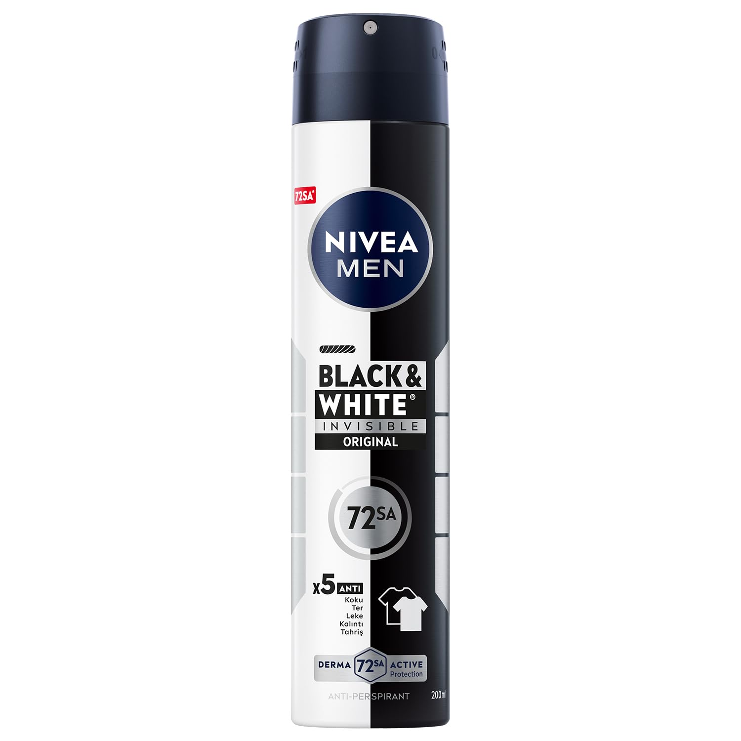 NIVEA MEN Erkek Sprey Deodorant Black&White Invisible Original 200 ml, 72 Saat Anti-perspirant Ter Koruması,Ekonomik Boy