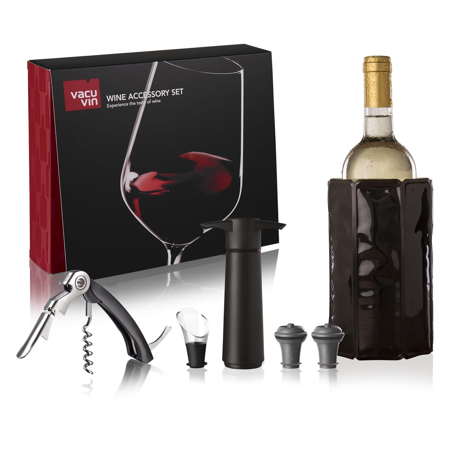 Vacu Vin Experience 6 parçalı şarap seti, şarap pompası, şarap boşaltıcı, garson bıçağı, yedek tıpa, 68897606, siyah