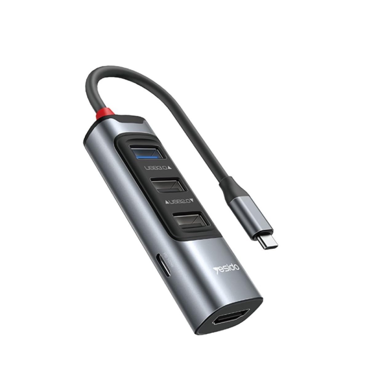 YESIDO 5in1 3 Adet Usb 3.0/1 Adet 100W Type-C ve 1 Adet 4K 30Hz HDMI Çıkışlı Hub Dönüştürücü