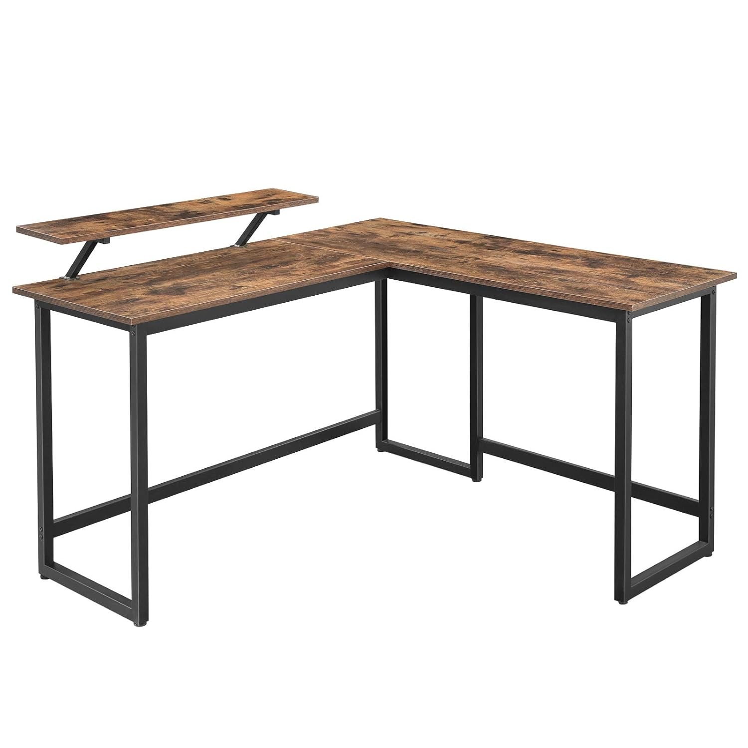 Vasagle Masası, Mönitör Yükselticili, L Şekilli Ofis Masası, Oyun Masası, Metal, Vintage Kahverengi-Siyah LWD56X