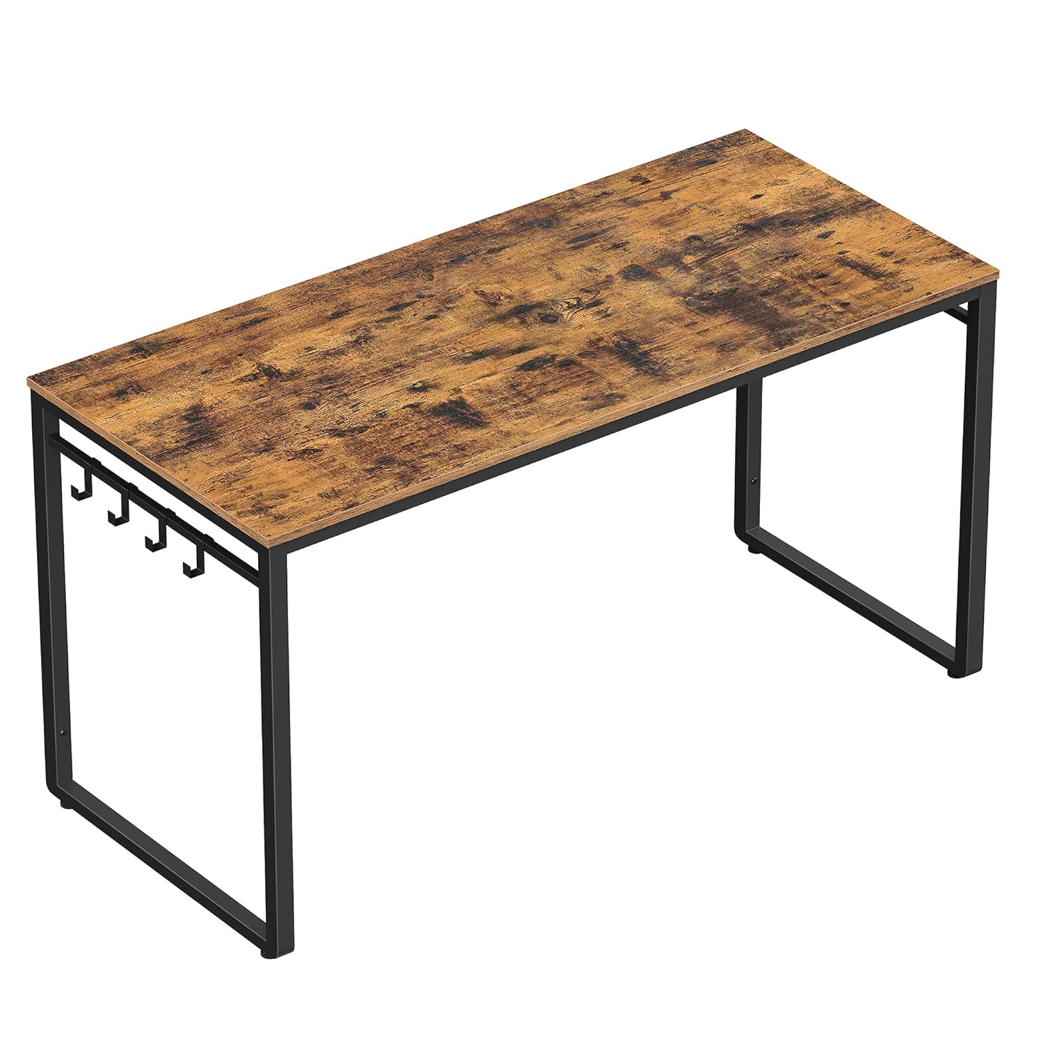 VASAGLE Çalışma, Bilgisayar, Ofis Masası, 8 Kancalı, 140 x 60 x 75 cm, Çalışma Odası, Ev Ofisi, Ofis, Metal, Endüstriyel Tasarım, Vintage Kahverengi/Siyah LWD59X