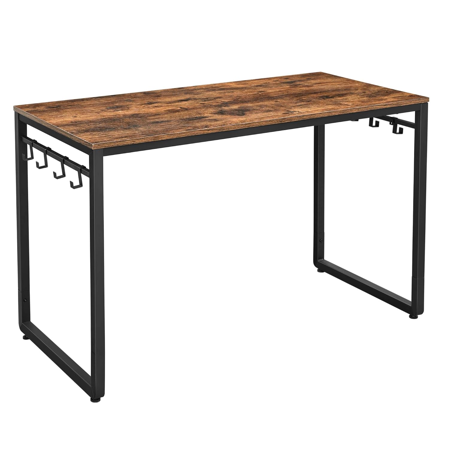 Vasagle Bilgisayar Masası, 8 Kancalı Ofis Masası, 120 x 60 x 75 cm, Metal, Endüstriyel Tasarım, Vintage Kahverengi - Siyah LWD58X