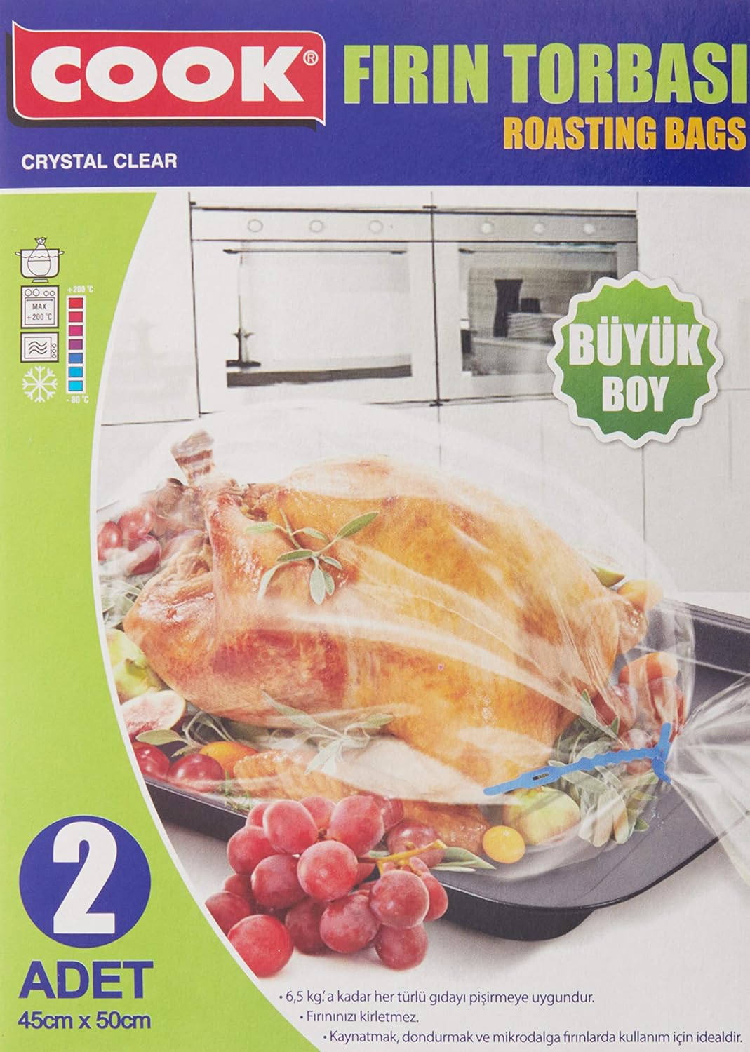 Cook Fırın Torbası, Büyük Boy 45 cm x 50 cm (2 Adet/Kutu içi)