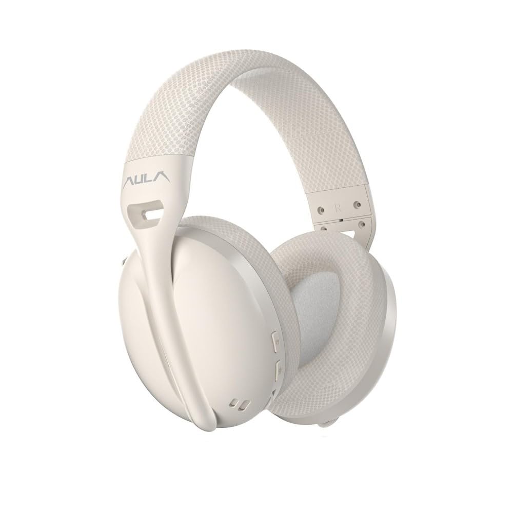 Aula S6 3 Modlu Kablosuz 3.5mm Kablolu ve Bluetooth 5.3 Mikrofonlu Gaming Oyuncu Kulaklığı Krem Ultra Hafif Hafızalı Sünger 40mm Sürücülü Gürültü Önleyici