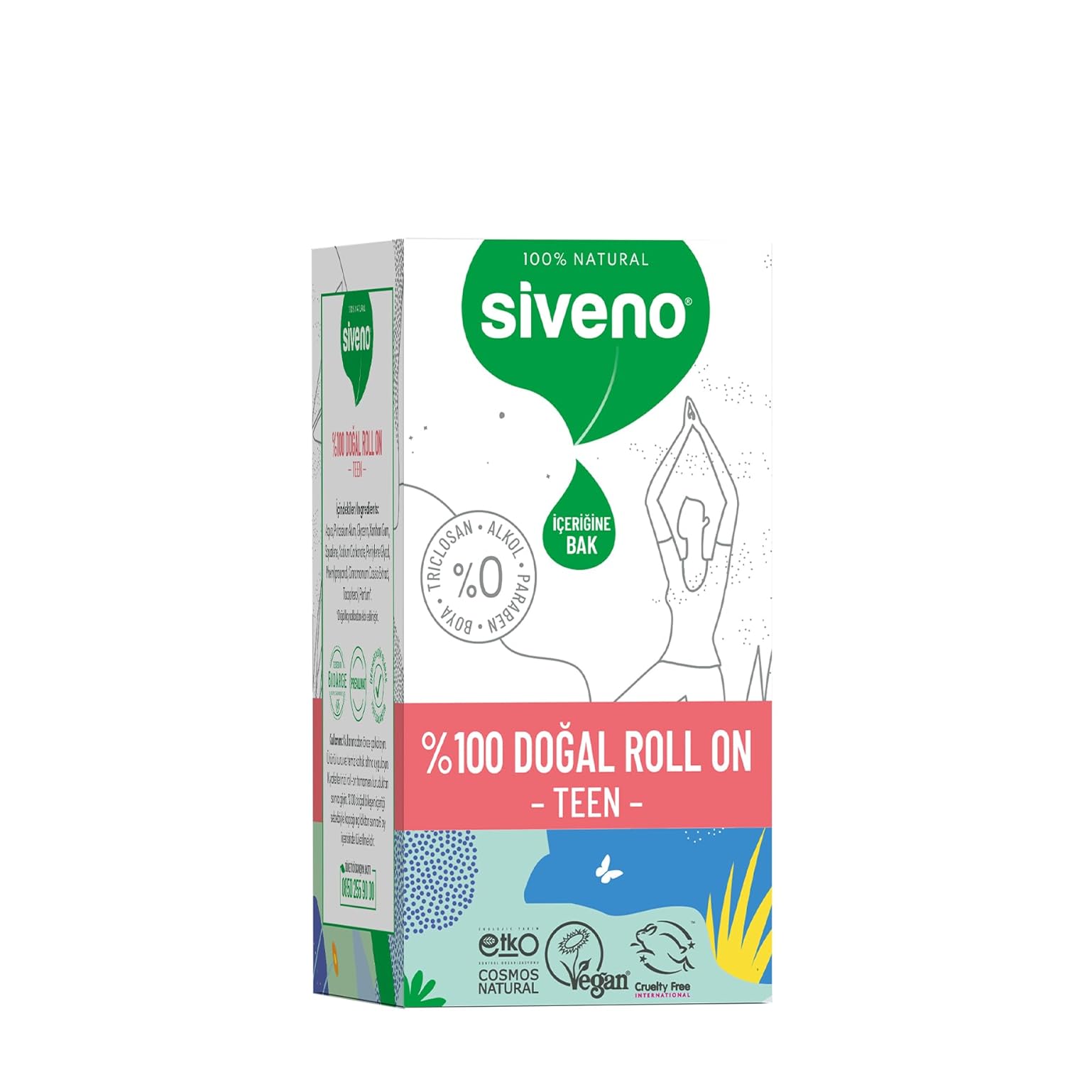 Siveno%100 Doğal Roll-On Teen Girl Genç Kız Deodorant Ter Kokusu Önleyici Bitkisel Lekesiz Vegan 50 ml