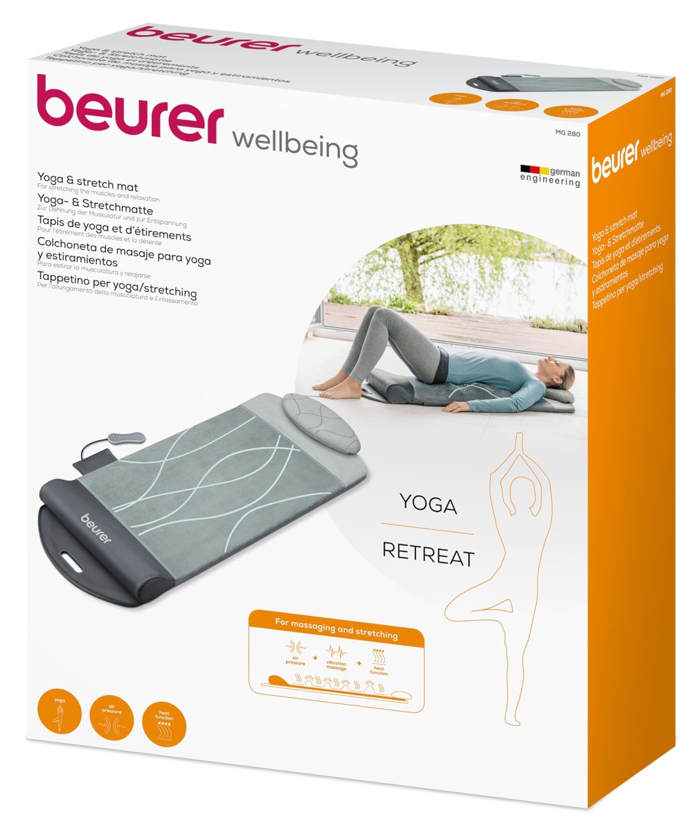 Beurer MG 280 yoga ve germe Matı, kasları germek ve gevşetmek için, boyun, omuzlar ve sırt için masaj Matı, Gri, katlanabilir