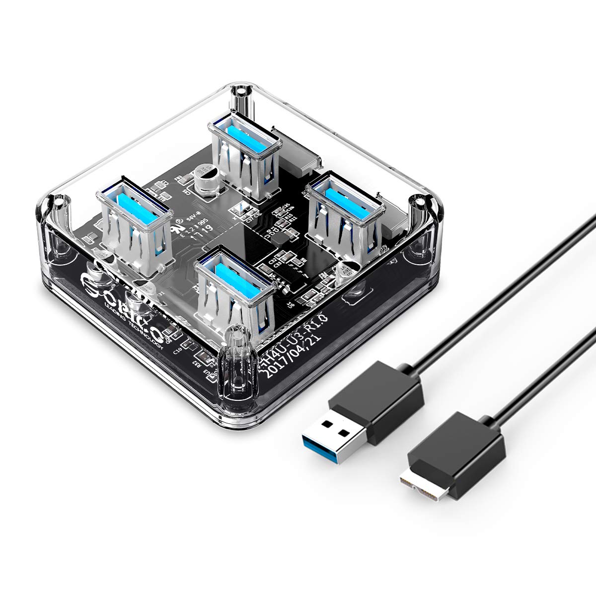 ORICO Şeffaf Led Işıklı 5Gbps 4 Portlu USB-A 3.0 Çoklayıcı 30 cm Kablolu