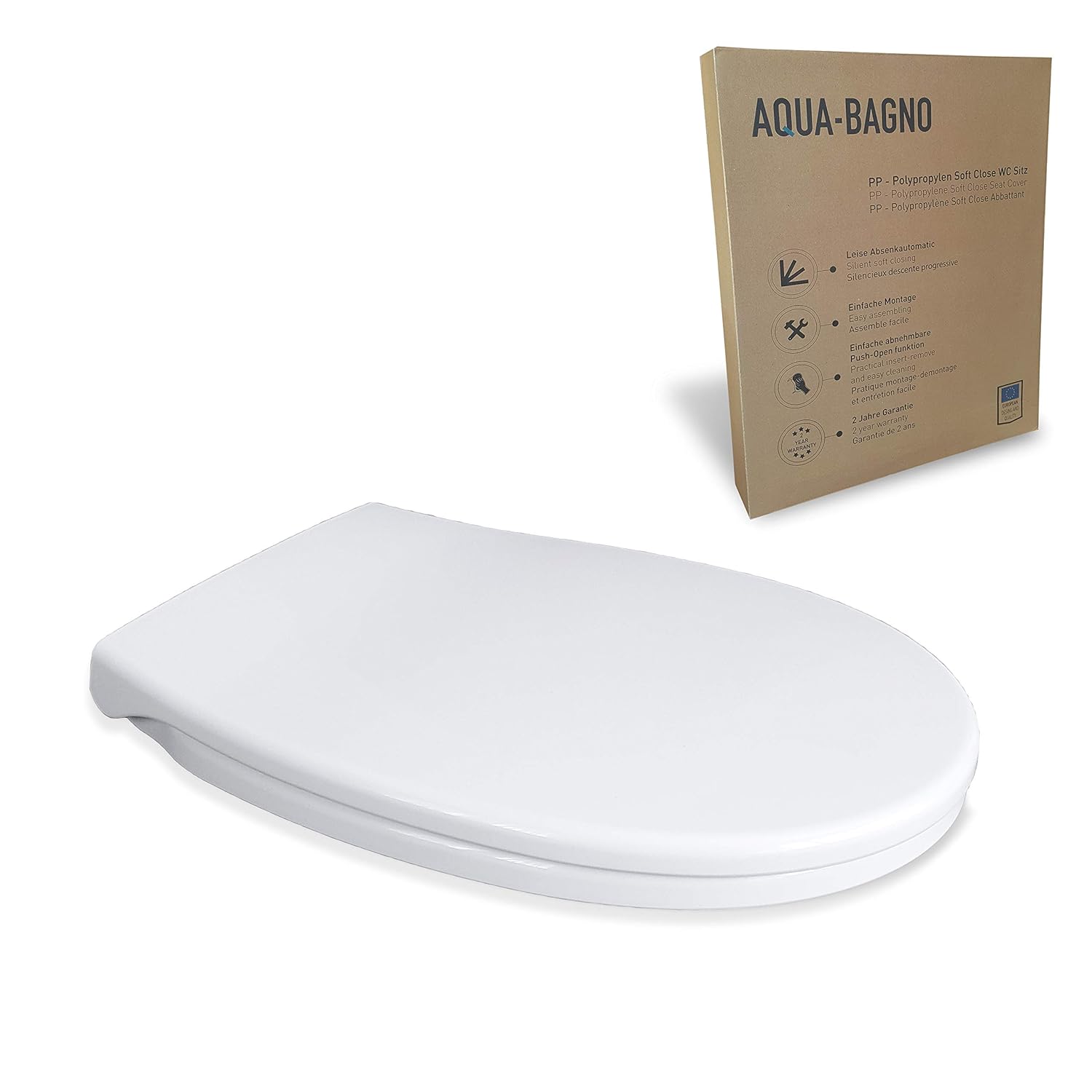 Aqua Bagno, Neo Klozet Kapağı, Beyaz, Yavaş Kapanan, PP