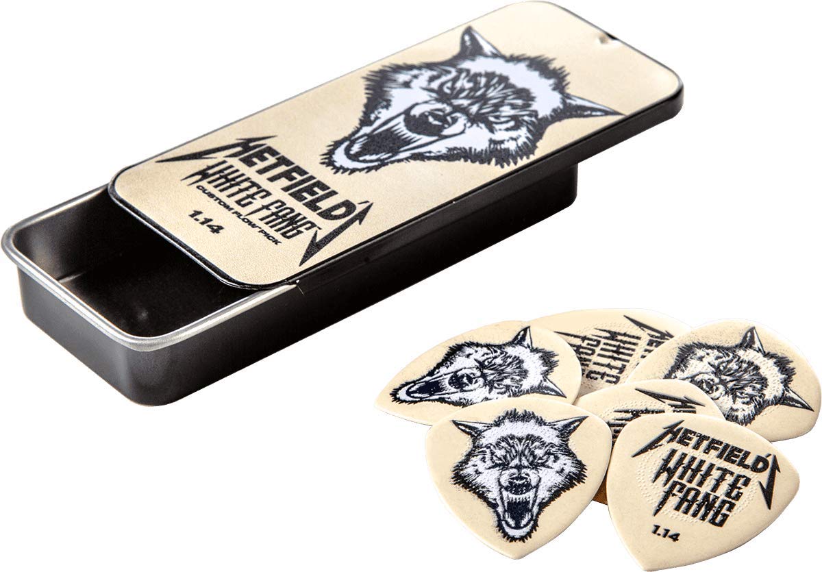 Jim Dunlop, Box 6 James Hetfield White Fang 1,14mm akış Gitar Penası, PH122T114, S, Beyaz/Zengin Bahçe