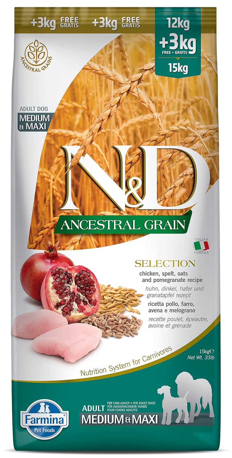 N&D Ancestral Selection Tavuk & Nar Yetişkin Medium Maxi Köpek Maması