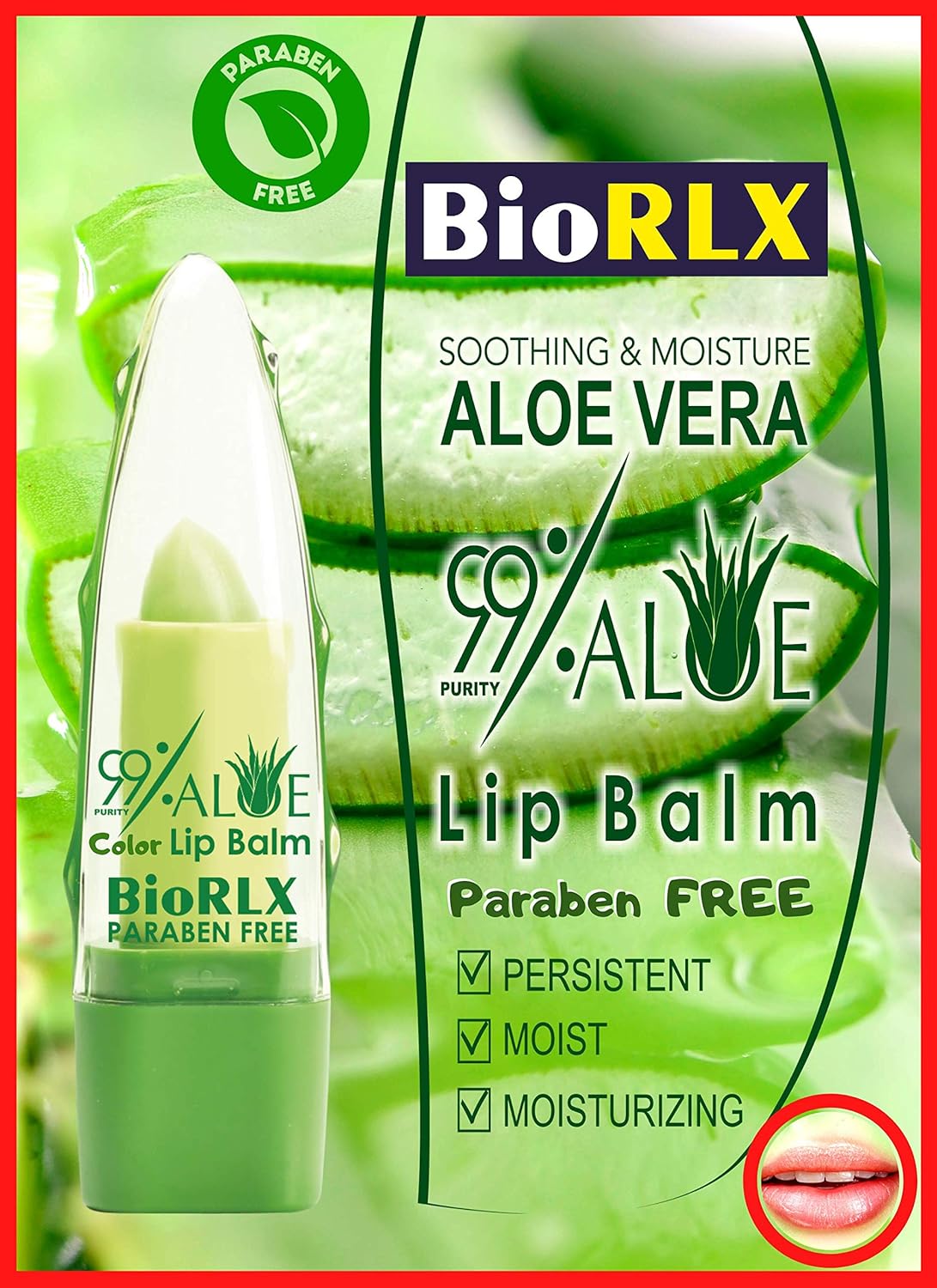BioRLX 99% Aloe Vera Renkli Dudak Balsamı, Nemlendirici, Dudak Dolgunlaştırıcı, Sıcaklık Renk Değişimi Ruj, Uzun Ömürlü Besleyici Aloe Vera