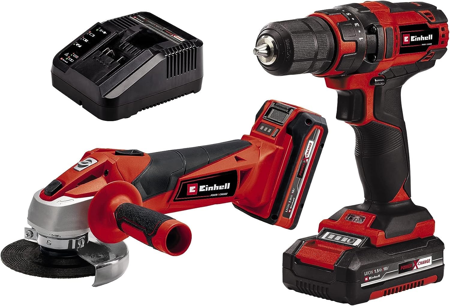 Einhell Akülü Alet Seti TC-TK 18 Li Kit, Power X-Change (Lityum-İyon, vidalama TC-CD 18/35 Li + avuç taşlama TC-AG 18/115 Li, 1,5 Ah ve 3,0 Ah akü dahil) - 4257238