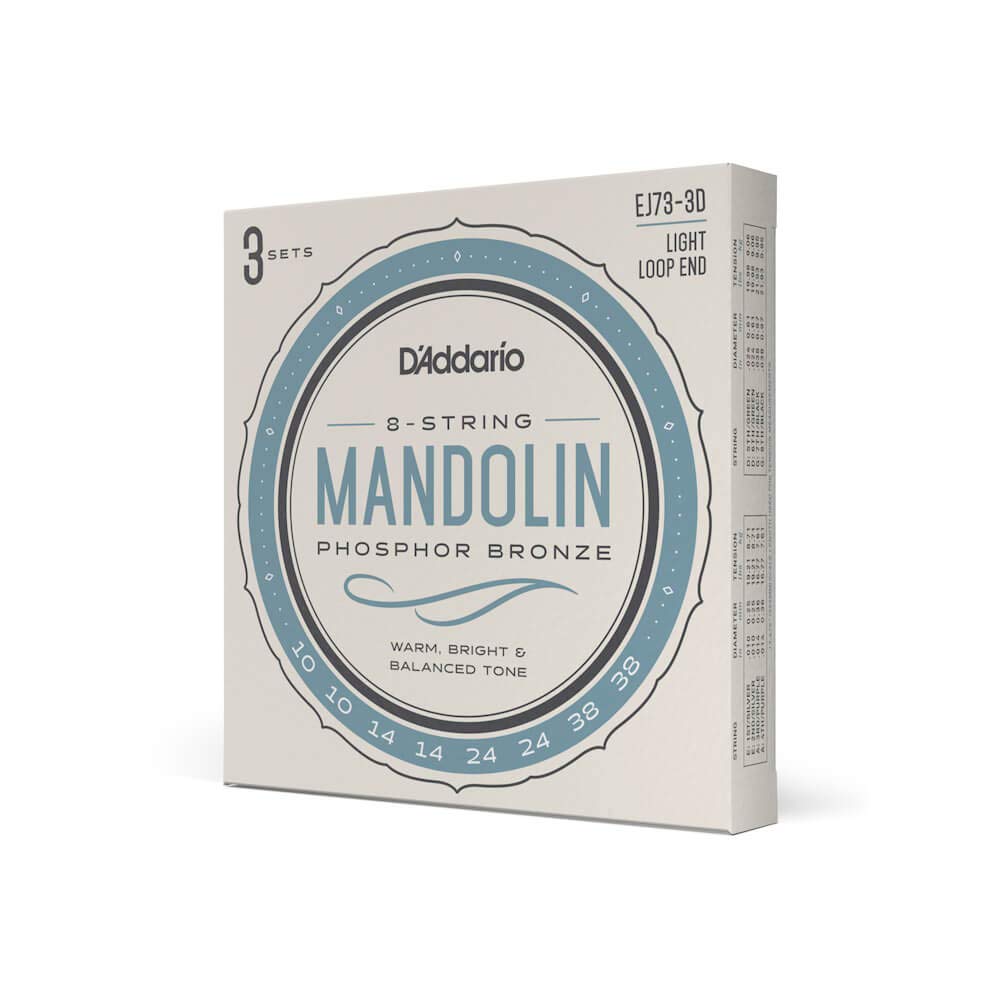 D'Addario EJ73 Mandolin, fosfor bronz, hafif gerilim, 10-38, 3 set