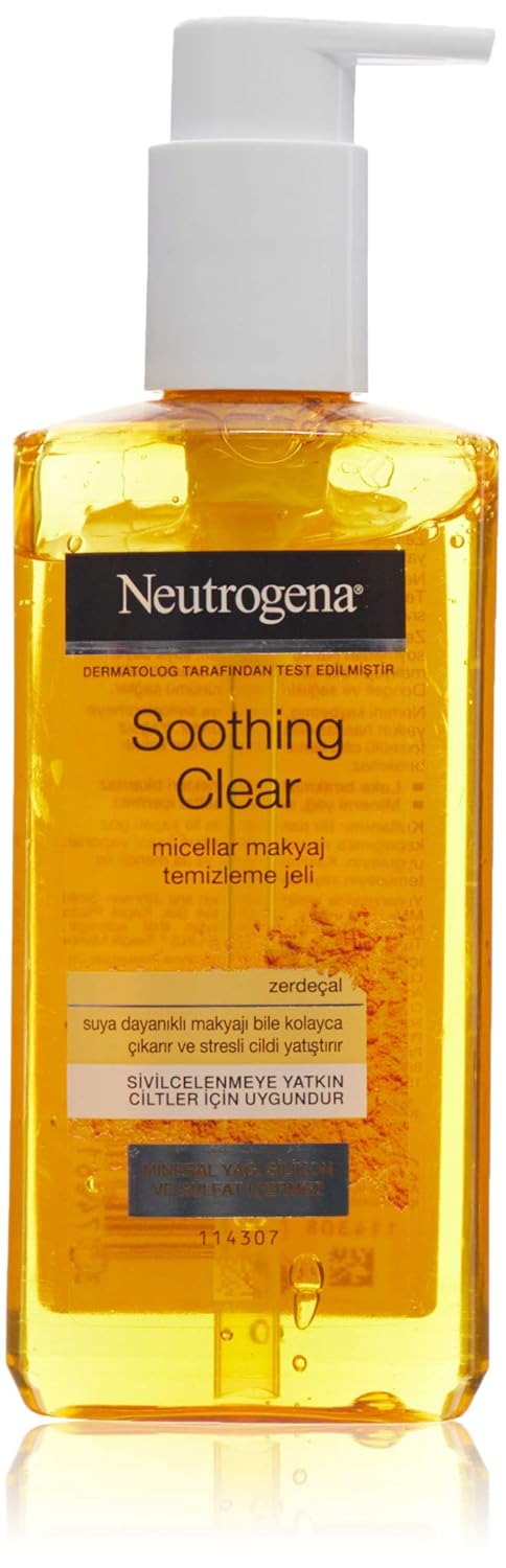 Neutrogena Soothing ClearTemizleme Jeli (200 ml) — Suya dayanıklı makyajı çıkarır — Misel teknolojili temizleme köpüğü — Hassas ciltler için