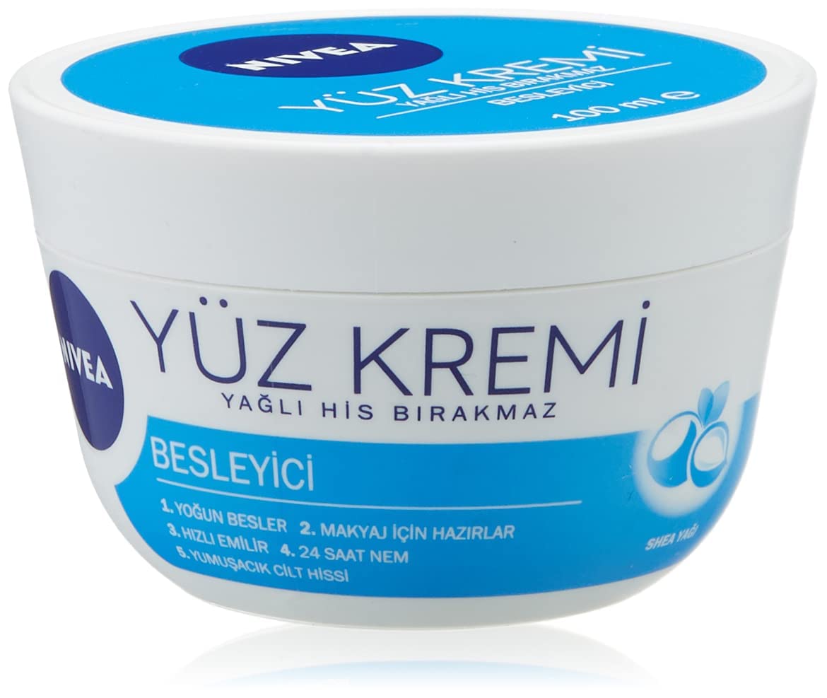 NIVEA Besleyici Yüz Kremi, 100ml, Makyaj Bazı, 24 Saat Nemlendirici, Hızlı Emilen Yüz Bakım Kremi