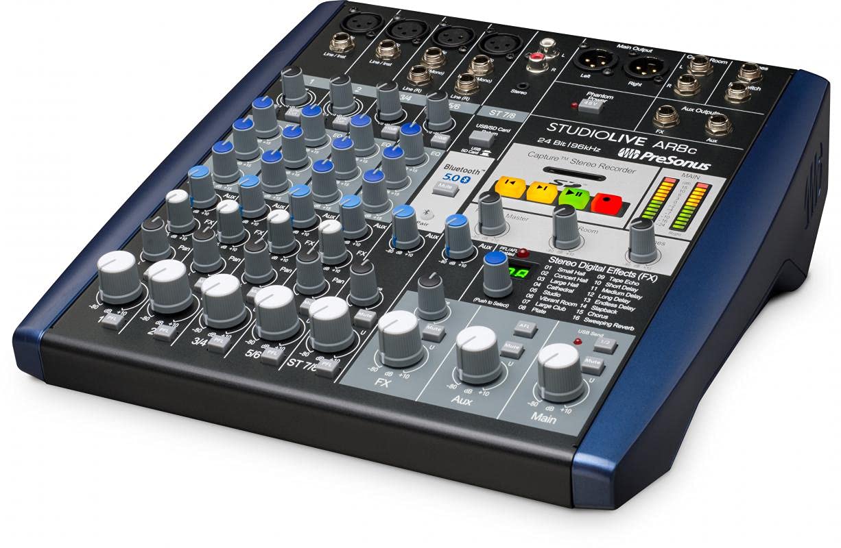 PreSonus StudioLive AR8c, 8 kanal, hibrit dijital/analog performans mikser/USB-C uyumlu ses arabirimi/stereo SD kaydedici, kayıt yazılım paketi ile
