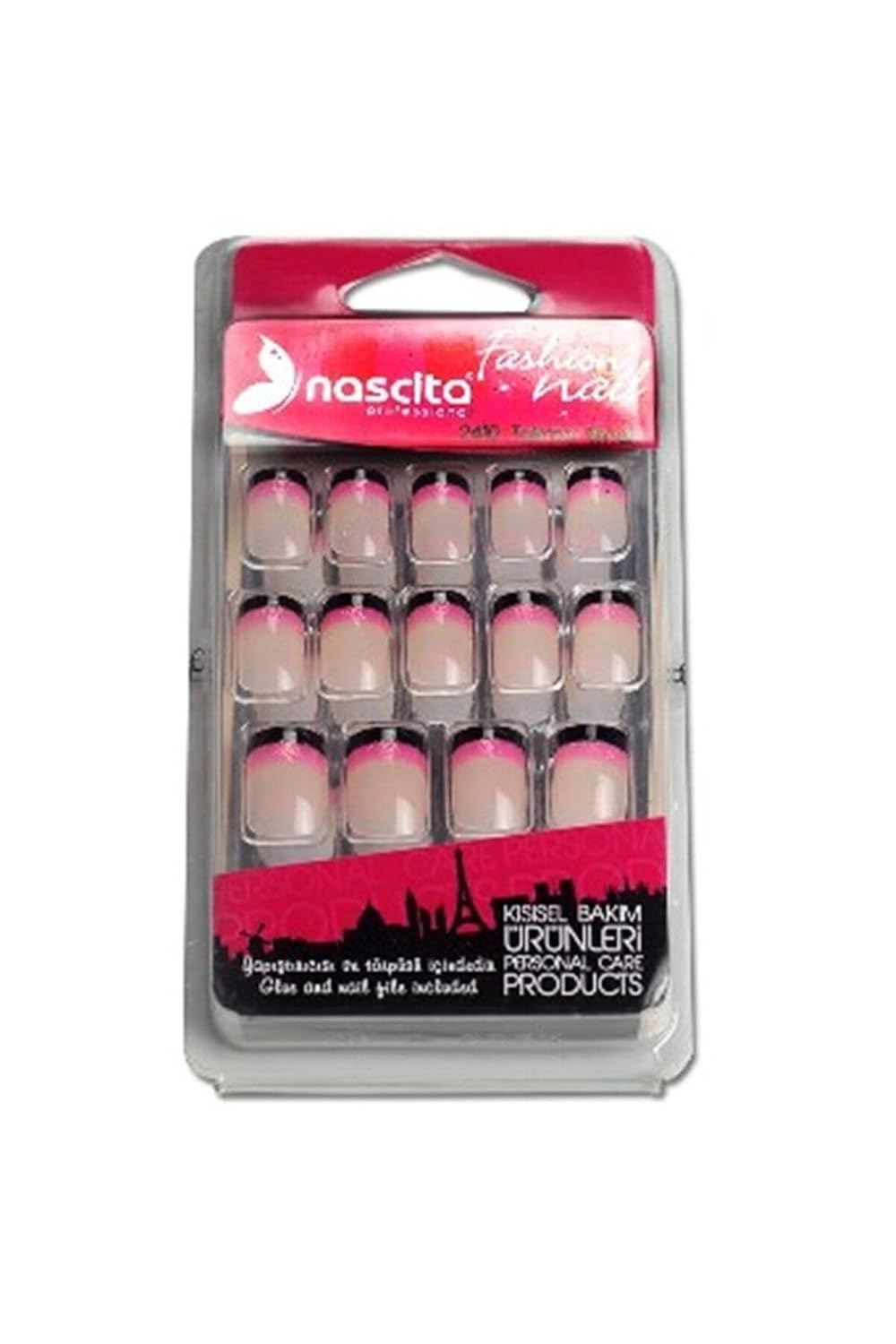 Nascita Şeffaf Simli Pembe Siyah French Takma Tırnak (24'Lü)