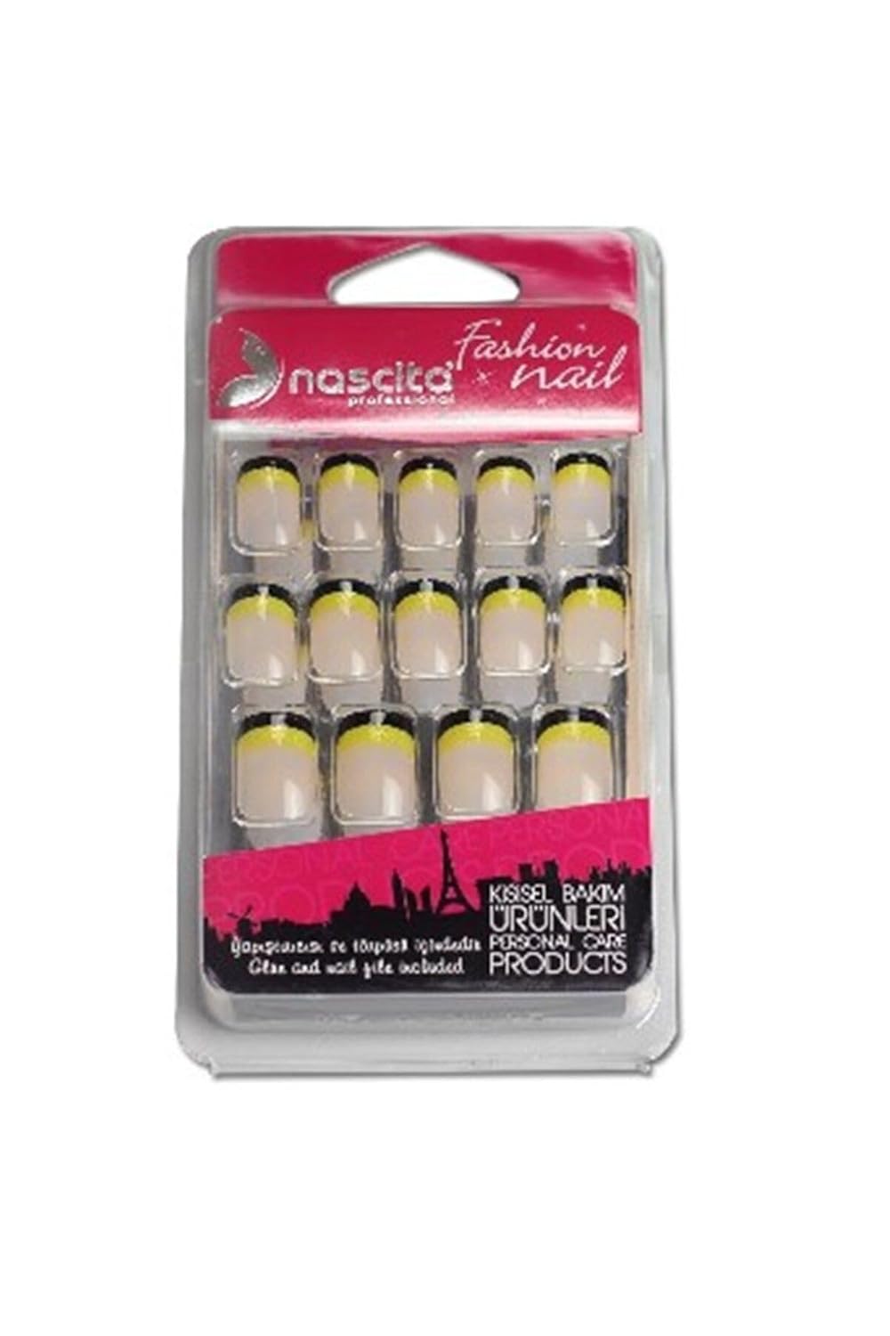 Nascita Şeffaf Simli Sarı Siyah French Takma Tırnak (24'Lü)
