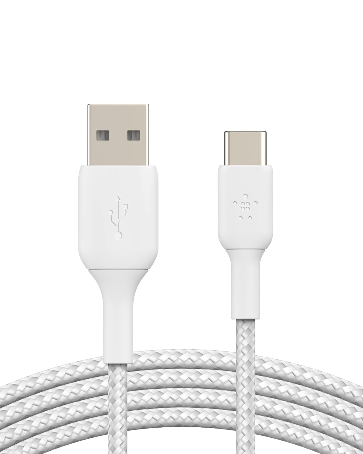 Belkin Örgülü USB-C Kablosu (Boost Charge USB- C-USB Kablosu, Note10, S10, Pixel 4, iPad Pro, Nintendo Switch ve daha fazlası için USB C Tipi Kablosu) 2 metre, Beyaz