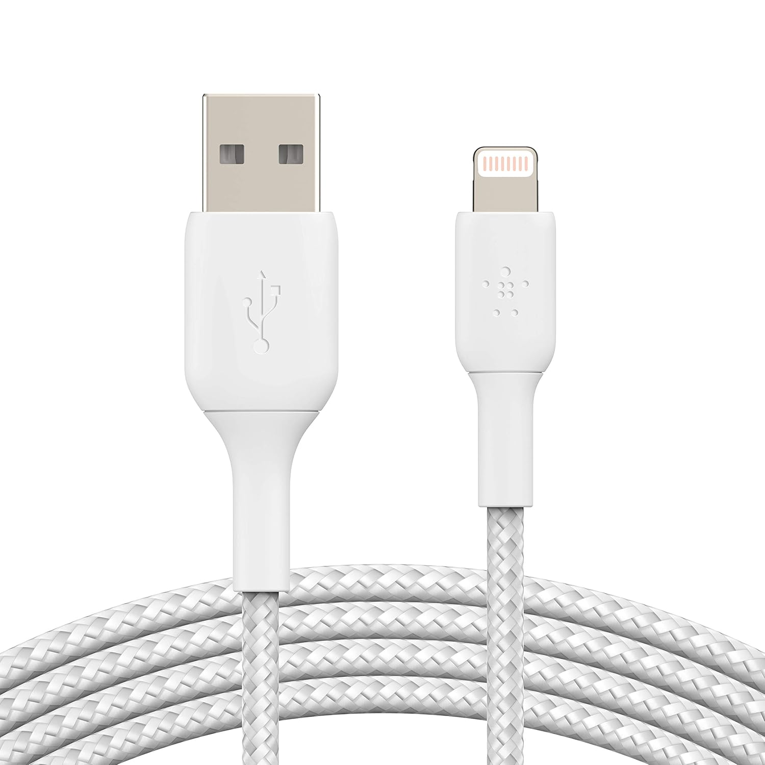Belkin Örgülü Lightning Kablosu (Hızlı Şarj Lightning - USB Kablosu) MFi Sertifikalı Şarj Kablosu, Örgülü Lightning Kablosu (3m, Beyaz)