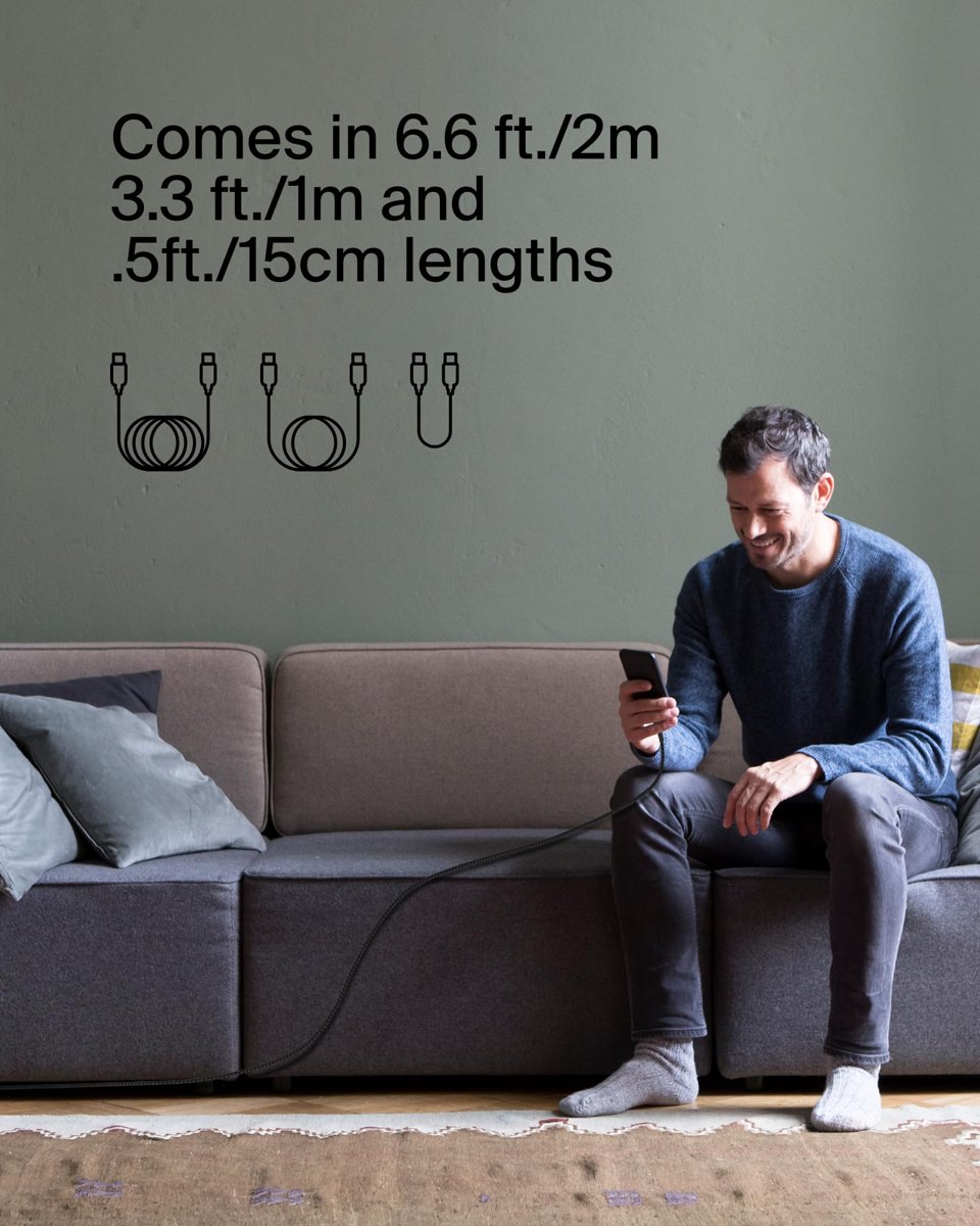 Belkin Boost Charge Örgülü USB-C, Hızlı Şarj Cihazı, USB-C Şarj Kablosu, iPhone 16, 15, Samsung Galaxy S24, S23, Pixel, iPad, MacBook, Nintendo ve Daha Fazlası için Hızlı Şarj, 1 Metre, Siyah