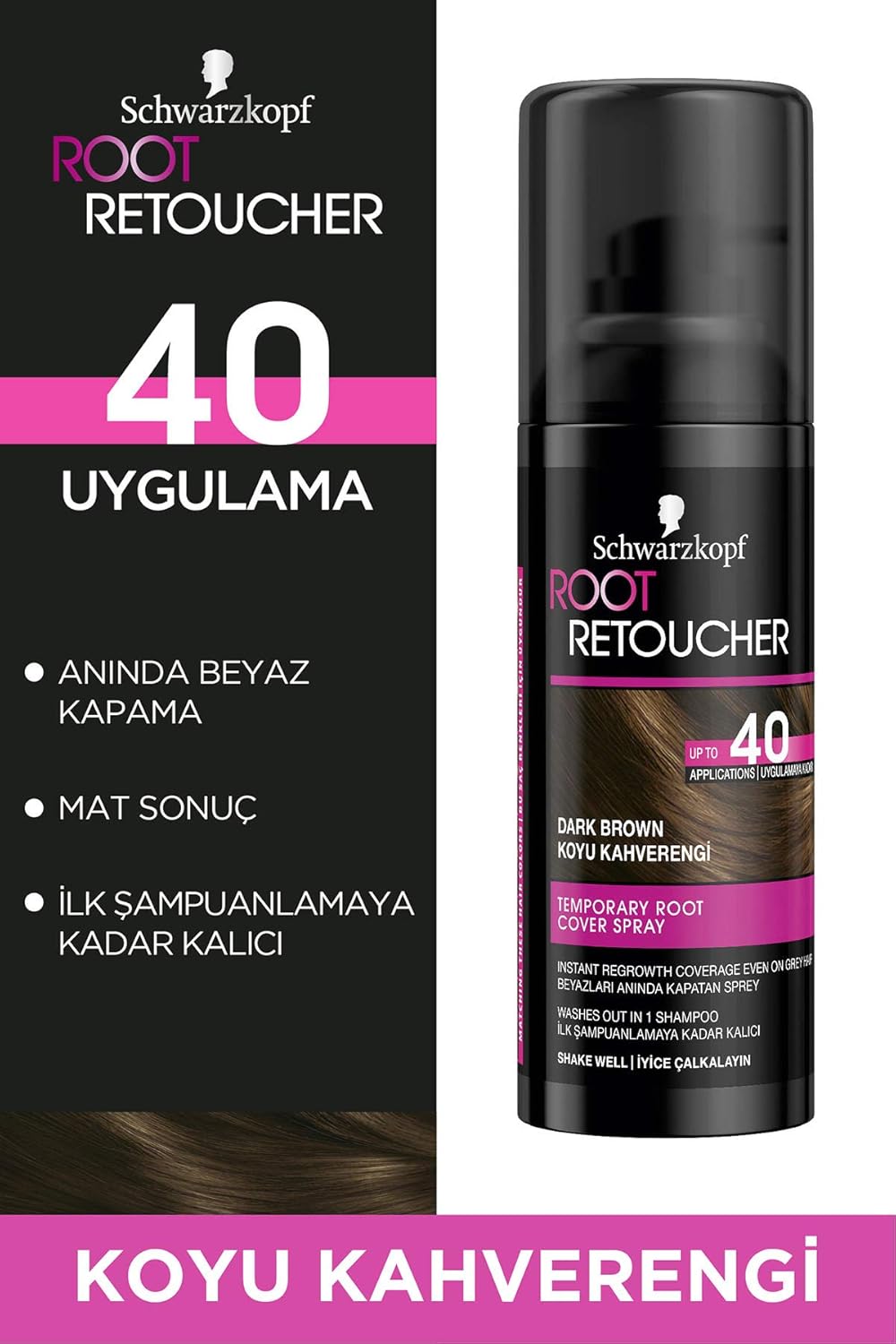 Schwarzkopf Root Retoucher Beyazları Anında Kapatan Sprey Boya Koyu Kahverengi 120 ml