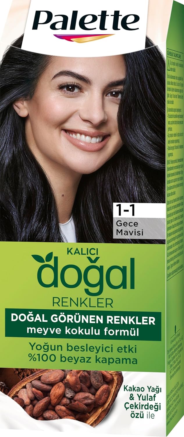 Palette Kalıcı Doğal Renkler 1-1 Gece Mavisi Kakao Yağı & Yulaf Çekirdeği Özlü Saç Boyası