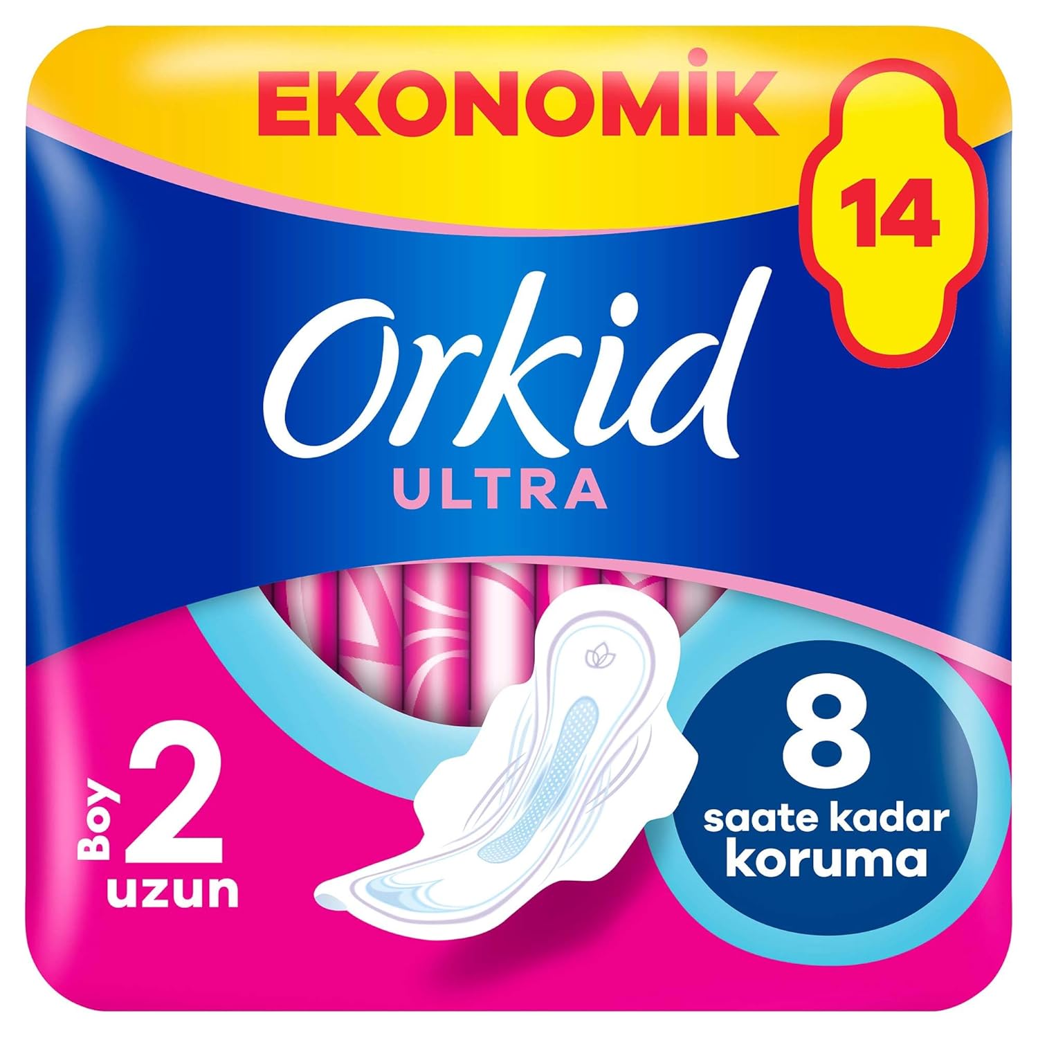Orkid Ultra Hijyenik Ped Uzun (Boy 2) Ekonomik Paket 14 Adet Ped