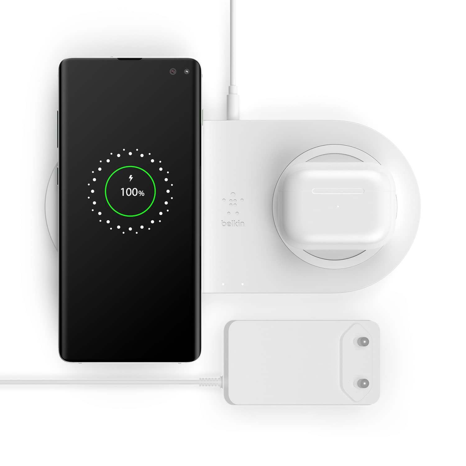 Belkin Kablosuz 10 W Çiftli Şarj Cihazı, iPhone 15, 14, 13, 12, SE, 11, XS, XR, X,8, Airpods Pro, Samsung Galaxy S20, S20, S20 Ultra, Google Pixel 4, 4XL uyumlu, Beyaz, WIZ002vfWH