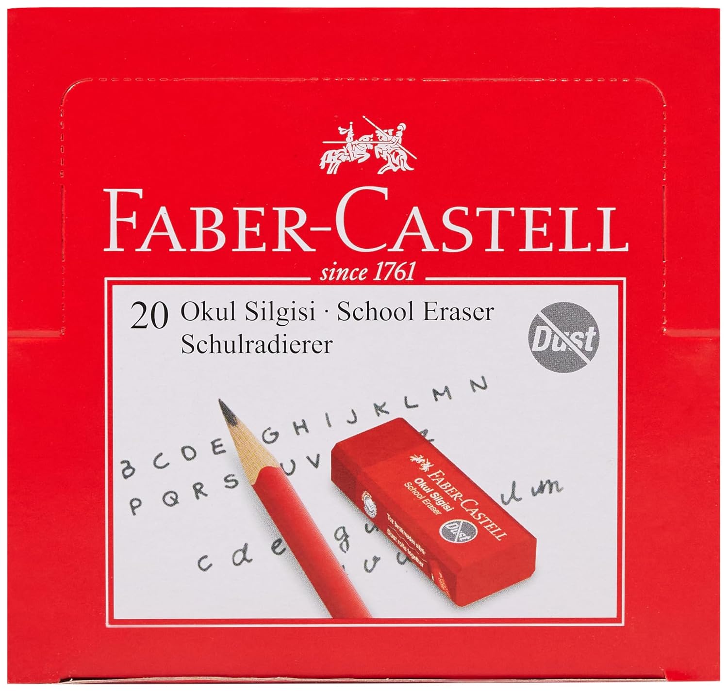 Faber-Castell Kırmızı Silgi, 20’li, Kurşun Kalem İzlerini Kolayca Silen, Yumuşak ve Dayanıklı Yapı,