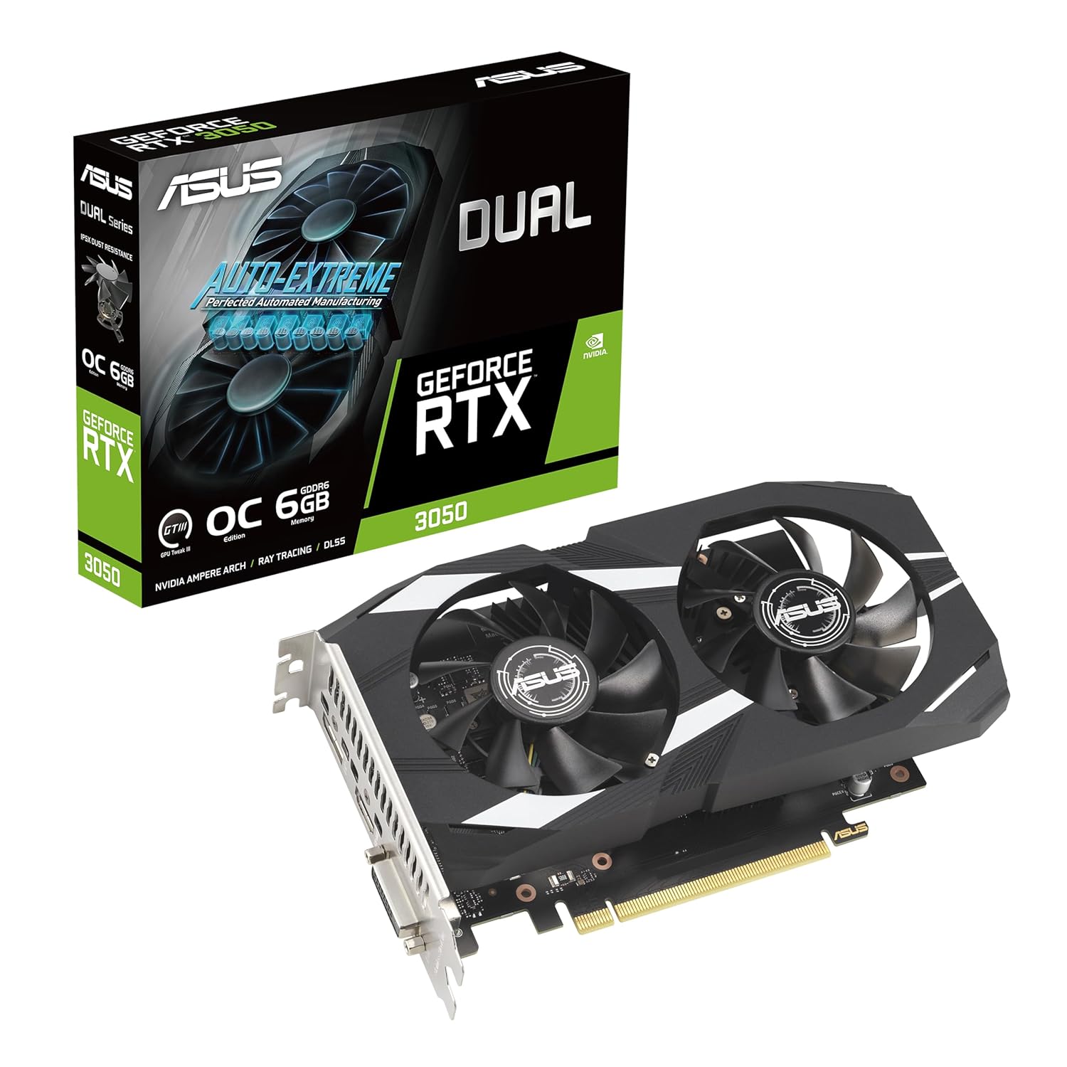 ASUS DUAL-RTX3050-O6G NVIDIA GEFORCE RTX 3050 6G 6GB GDDR6 96bit 1537MHz OC DVI HDMI DP EKRAN KARTI