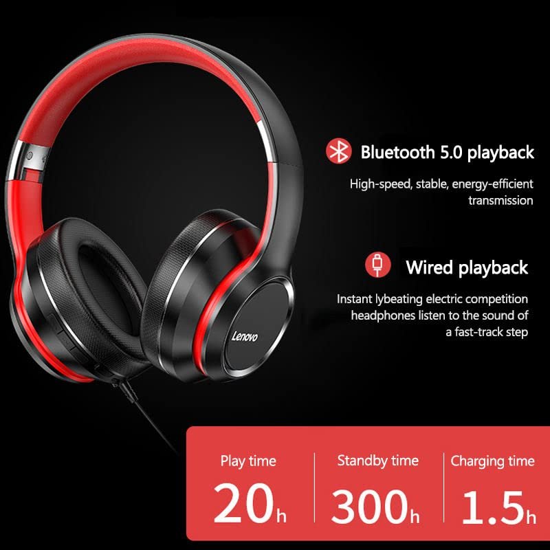 Lenovo HD200 Kablosuz Bluetooth 5.0 Kulak Üstü Kulaklık Siyah