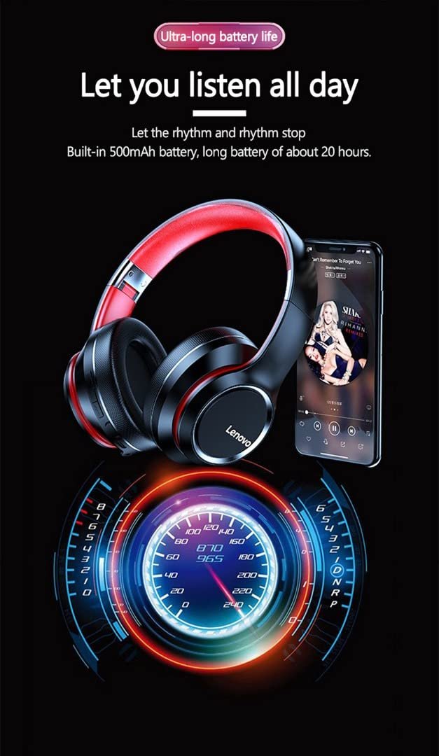 Lenovo HD200 Kablosuz Bluetooth 5.0 Kulak Üstü Kulaklık Siyah
