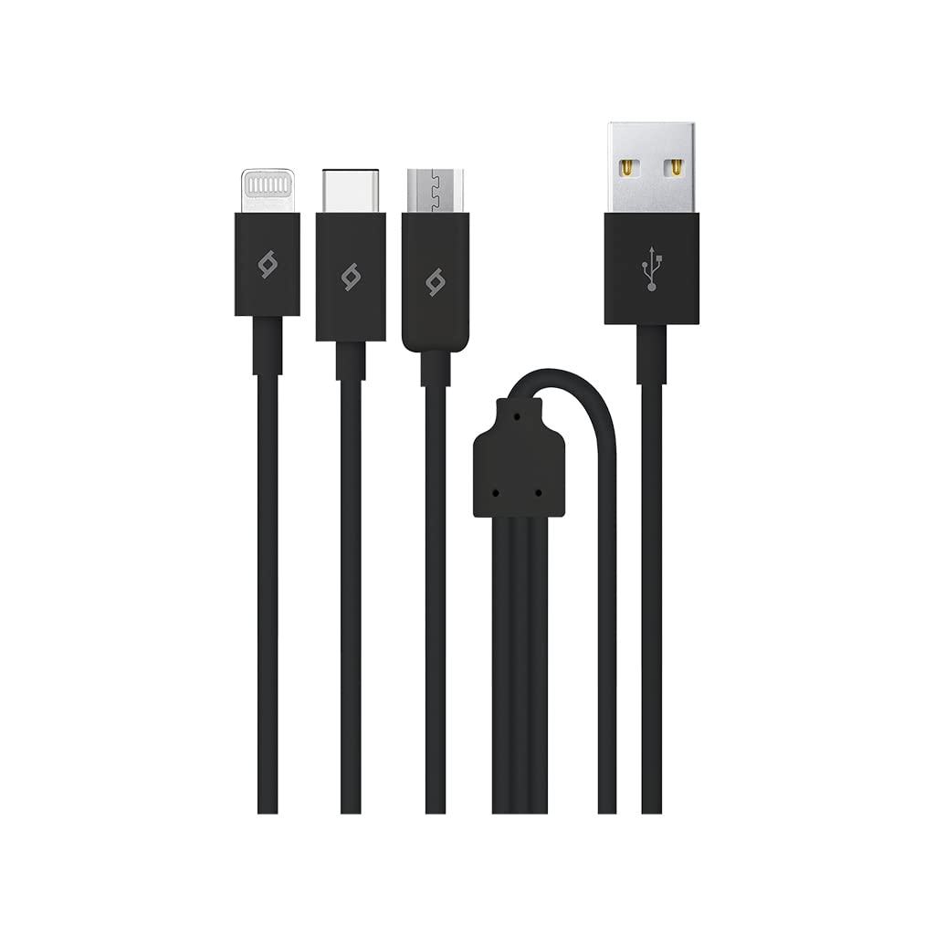 ttec Trio Type-C-Lightning-Micro USB 120cm Şarj Kablosu, Siyah