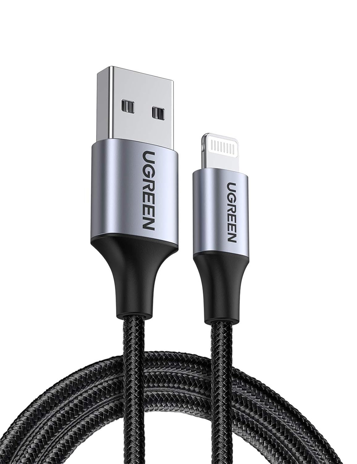 Ugreen, Mfi Lisanslı USB-A & Lightning Örgülü Data ve Şarj Kablosu, 2 Metre, Siyah, ‎60158
