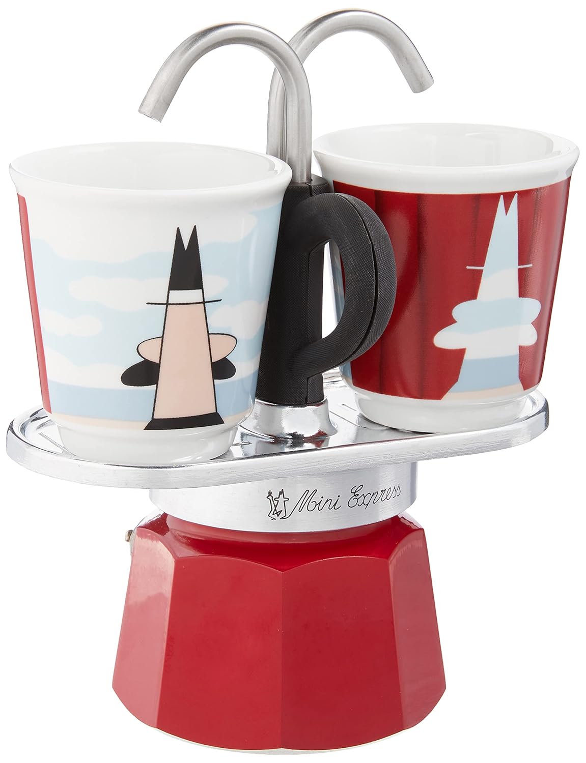 Bialetti - Set Mini Express: Ocak Üstü Espresso Pişirici + 2 Cups - Magrite Serisi