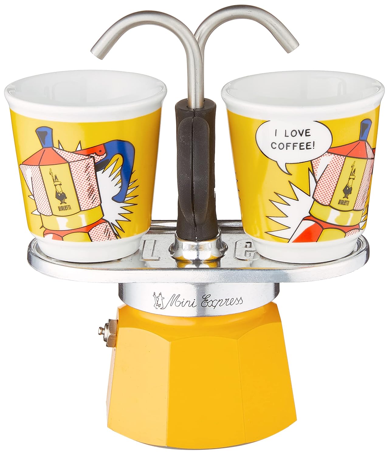Bialetti - Set Mini Express: Ocak Üstü Espresso Pişirici + 2 Cups - Lichtenstein Serisi