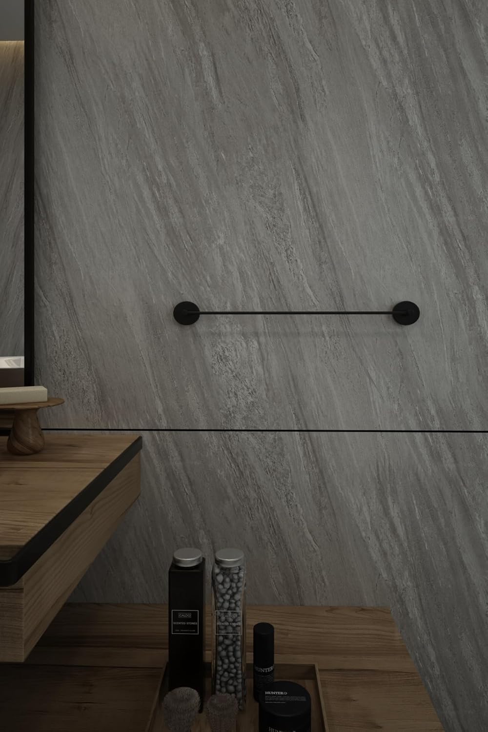 Lotus Siyah Uzun Havluluk Havlu Askısı Banyo Askısı 40 cm - Delmeye Son İster Yapıştır İster Montajla