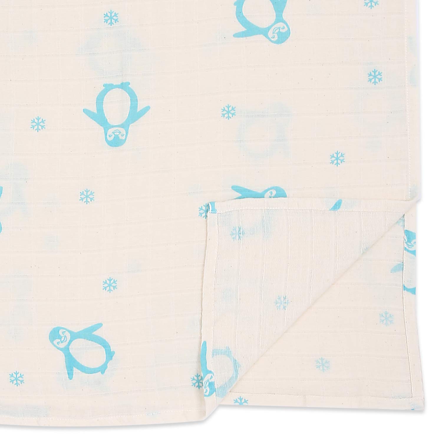 Ninniline Mellis Muslin Kundak ve Çok Amaçlı Örtü (MS11) (Krem-Turkuaz Penguen)