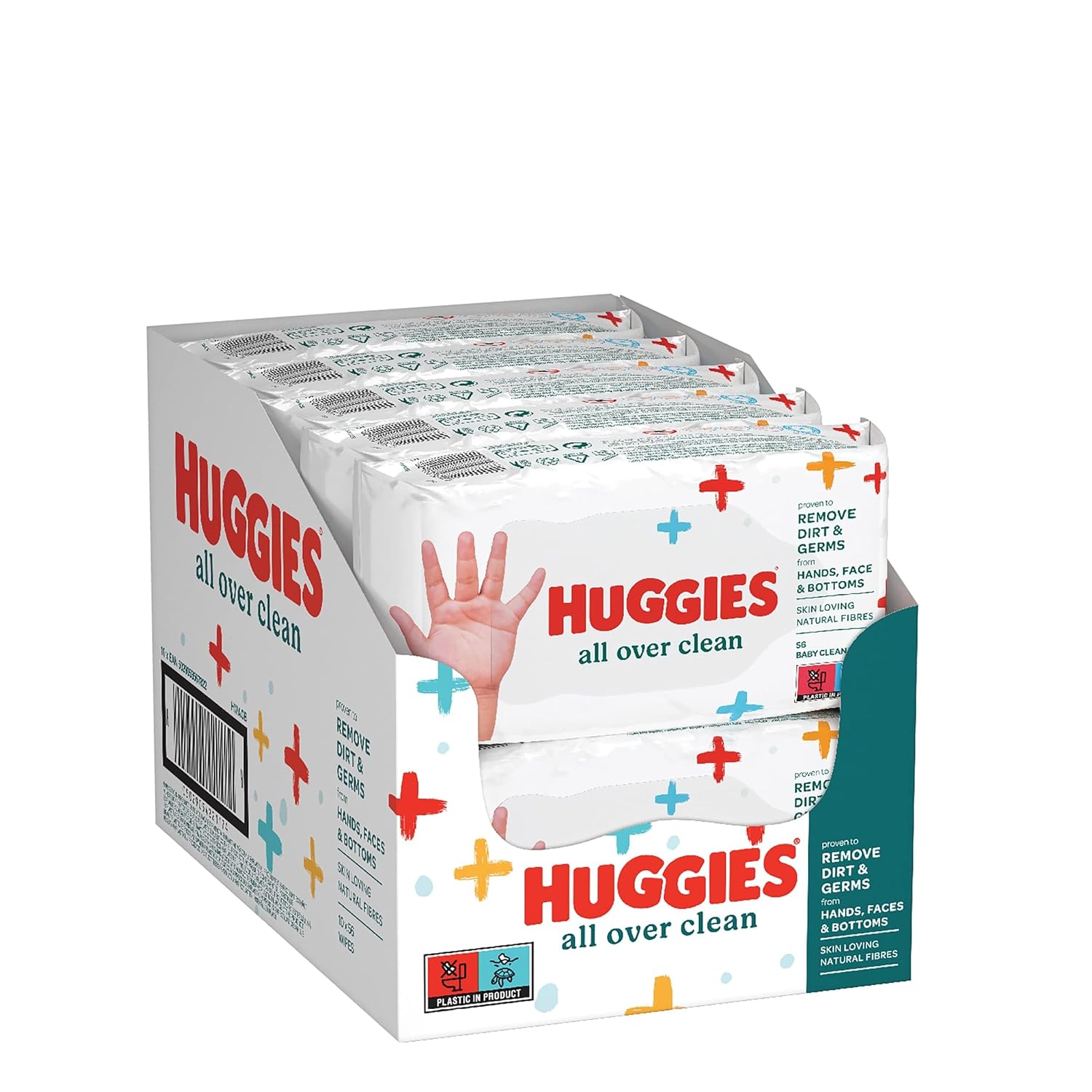 Huggies All Over Clean Bebek Islak Mendil 56 Adet - 10'lu Paket (10 x 56 Paket, Toplam 560 Mendil) (Yüz, El ve Fundulet için güvenli)
