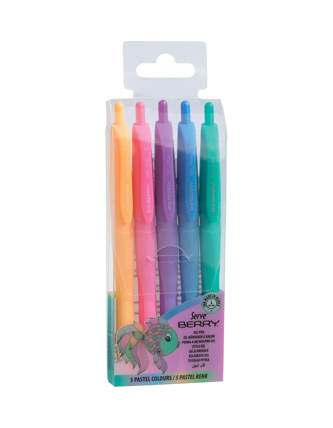 Serve Berry Jel Kalem 0.7mm Pastel Karma 5'li Pet